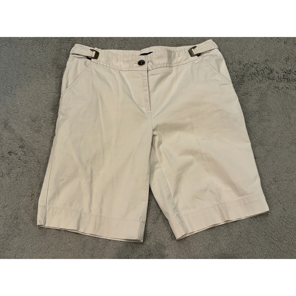 Lands End Fit 1 Chino Shorts Womens 4 Stone Beige Side Buckle Cotton Stretch
